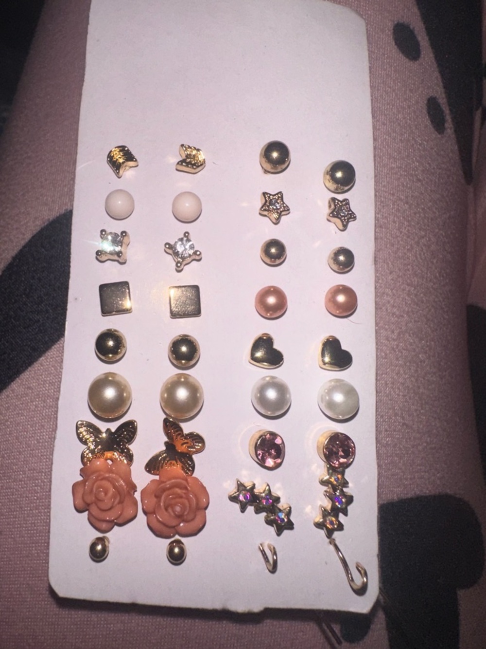 Gold-Tone Multi-Pair Earrings Set with Pink and Pearl Accents